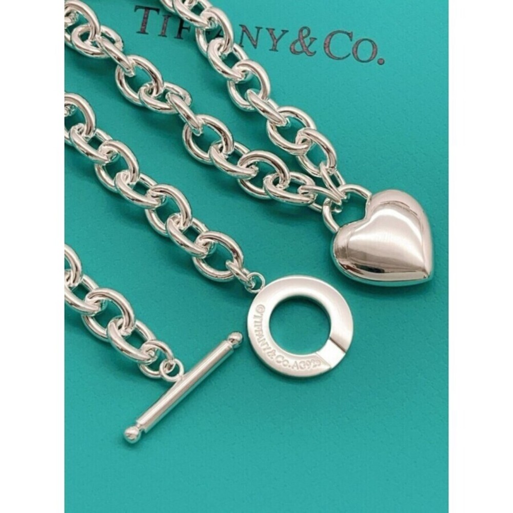 Tiffany Style Silver Smooth Heart Necklace - Picture 4 of 6